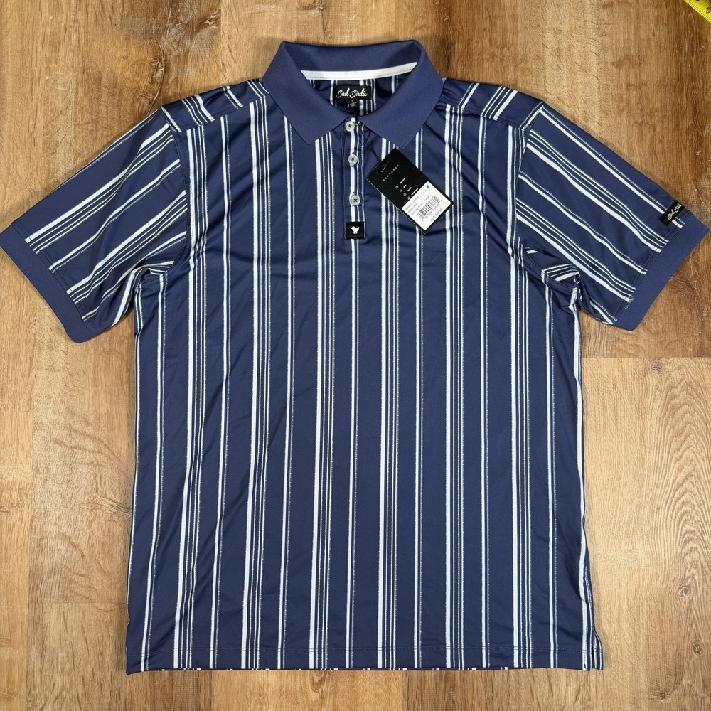 NWT Bad Birdie Ridge Golf Polo Shirt Mens Large Winning Streak Cobalt Striped